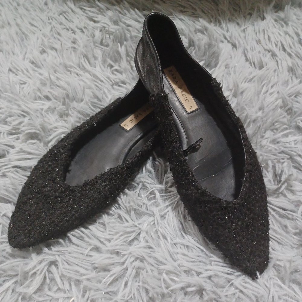 Zara Black Two-Toned Shimmery Pointed Flats Women's Size US 6.5, EU 37